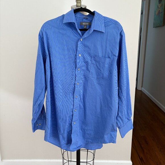Kenneth Cole Reaction Button Up Shirt Men's Blue White Stripe XL 17-17.5 34/35 - Picture 1 of 4